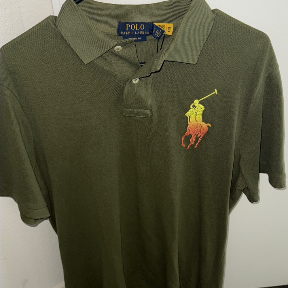 Polo Ralph Lauren Classic Fit Polo Shirt (Olive Green, Size S) Multi-Color Logo